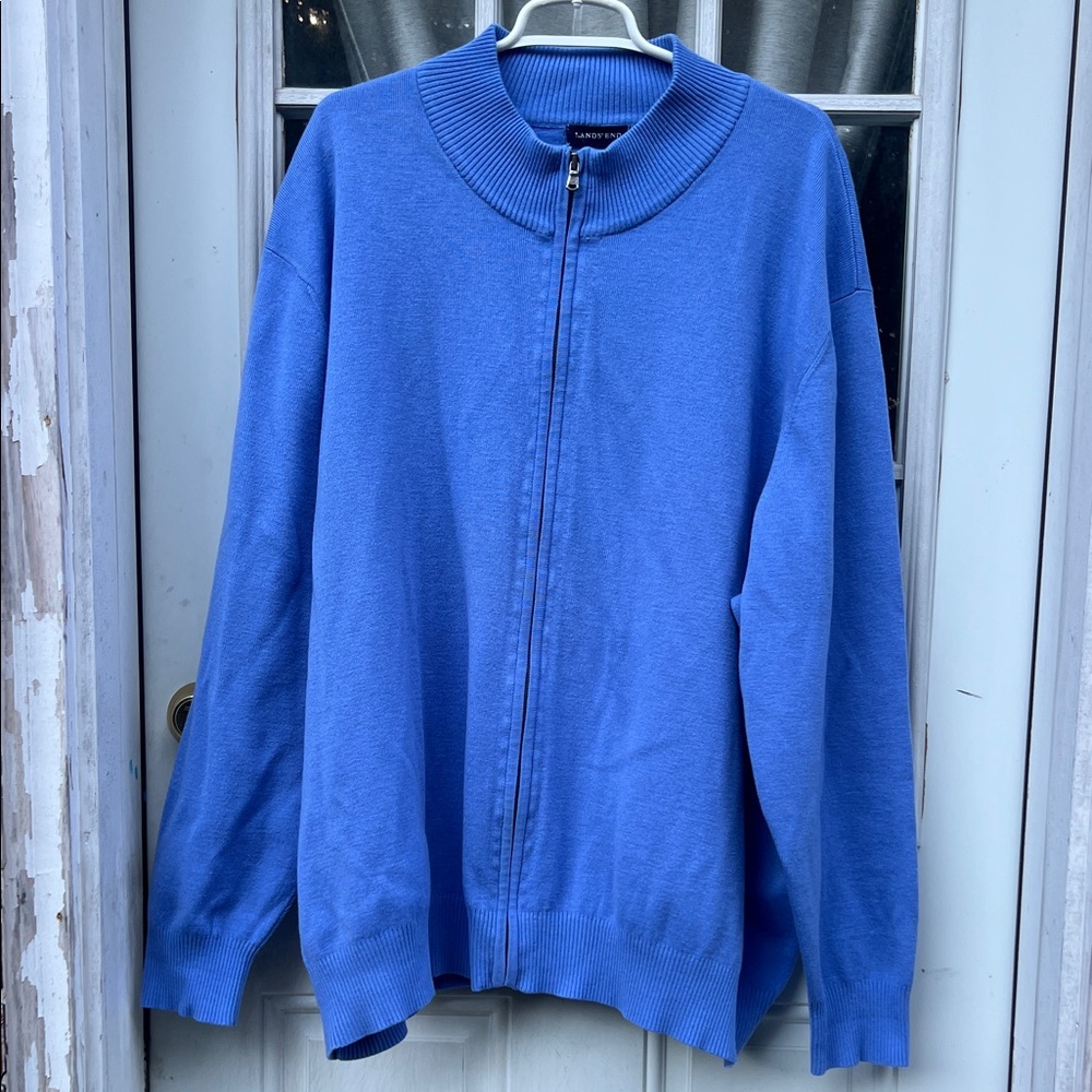 Lands' End Men's Blue Zip-Up Sweater